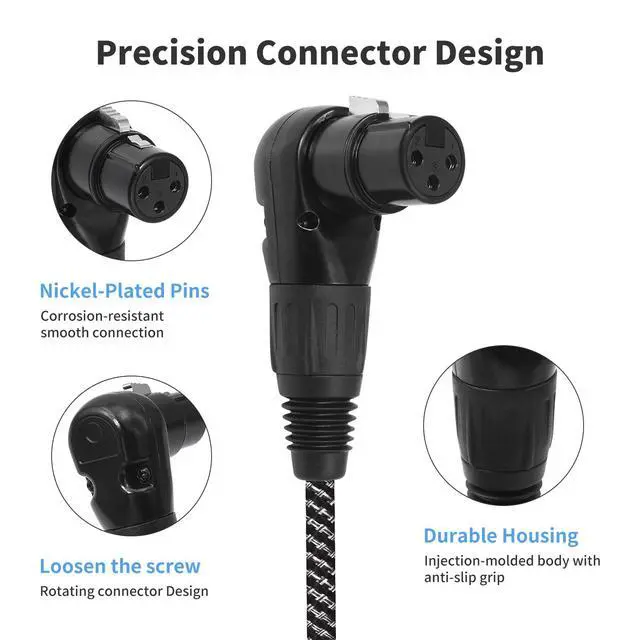 Alt view image 4 of 7 - 3FT XLR Right Angle Female to Male Cable - 90 Degree 3-Pin XLR Adapter Cable, Zinc Alloy Locking Connectors, Dual-Shielded for Tight Spaces, Stage & Studio Use 2-Pack