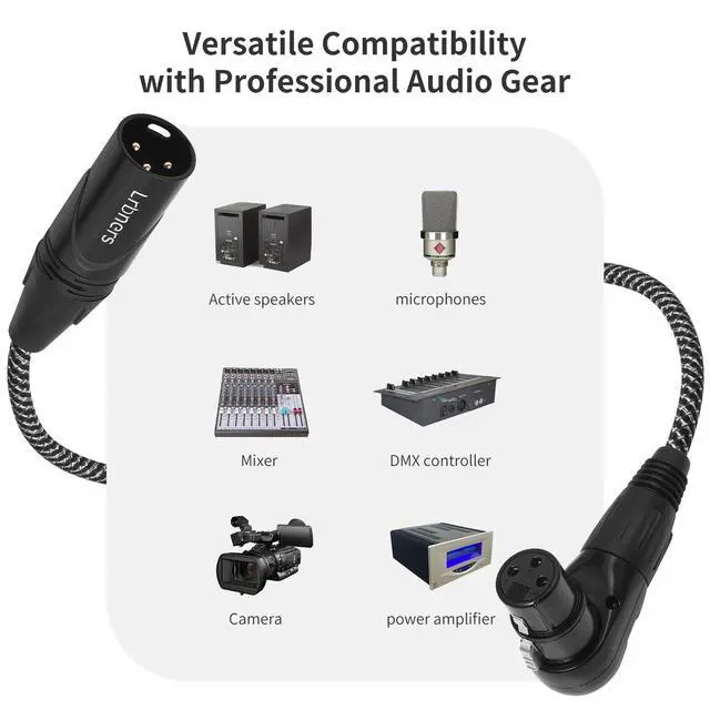 Alt view image 7 of 7 - 3FT XLR Right Angle Female to Male Cable - 90 Degree 3-Pin XLR Adapter Cable, Zinc Alloy Locking Connectors, Dual-Shielded for Tight Spaces, Stage & Studio Use 2-Pack