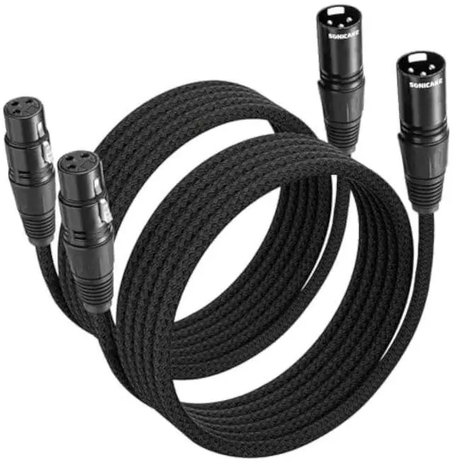 Main image of XLR Microphone Cable Male to Female 3 Pin Nylon Braided for Studio Recording and Live Production 10 Feet/3M, 2 Pack Black
