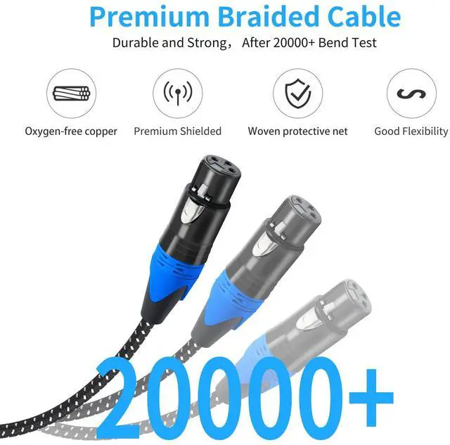 Alt view image 5 of 7 - 2Pack XLR Male to Dual Female y Splitter Cable,Black+Blue Y Splitter Cable 1 Male 2 Female,3Pin-XLR Combiner Y Cord Balanced Microphone Adaptor Patch Cable-2FT