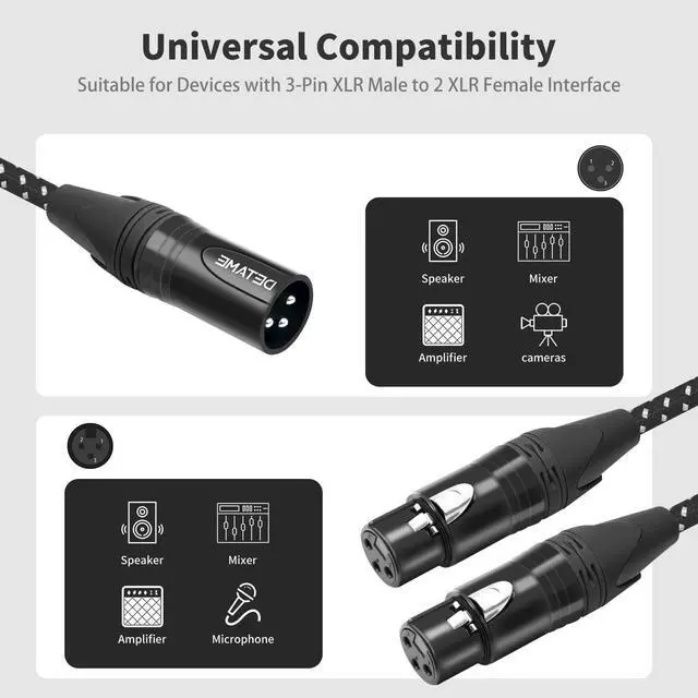 Alt view image 6 of 7 - 2Pack XLR Male to Dual Female y Splitter Cable,Black+Blue Y Splitter Cable 1 Male 2 Female,3Pin-XLR Combiner Y Cord Balanced Microphone Adaptor Patch Cable-2FT
