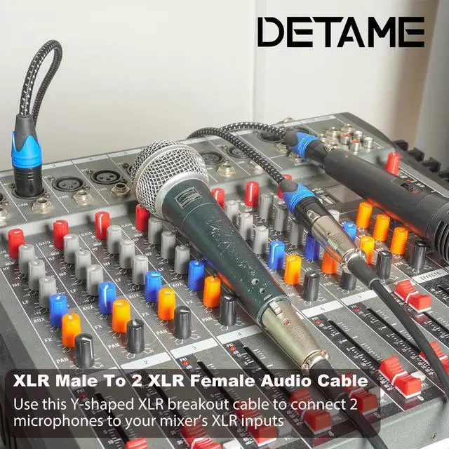 Alt view image 3 of 7 - 2Pack XLR Male to Dual Female y Splitter Cable,Black+Blue Y Splitter Cable 1 Male 2 Female,3Pin-XLR Combiner Y Cord Balanced Microphone Adaptor Patch Cable-2FT