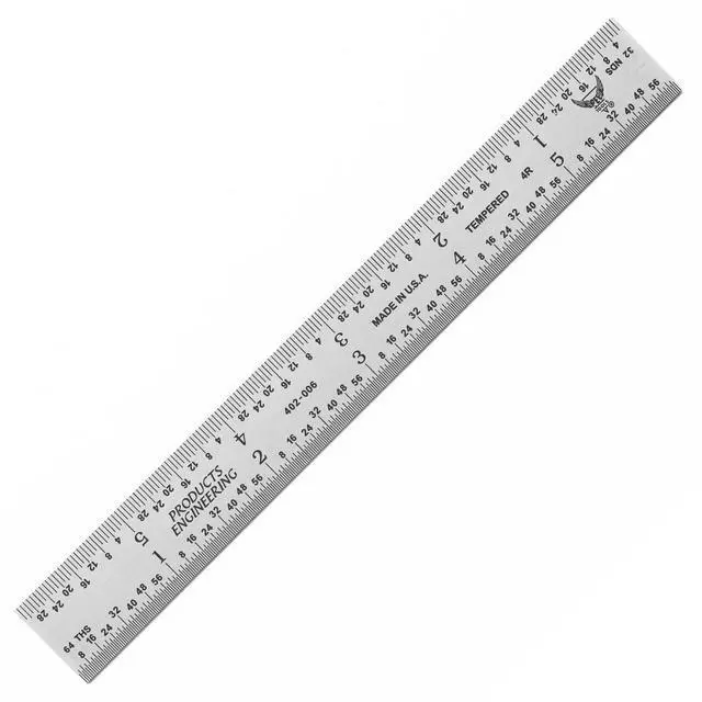 Main image of High Precision Metal Ruler, 6 Inch Rigid Machinist Rule, 4R Graduation (1/8", 1/16", 1/32", 1/64"), Carbon Steel with Satin Chrome Finish, Trusted by Professionals, Made in USA