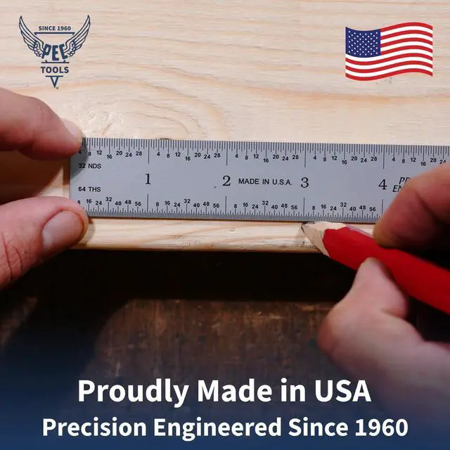 Alt view image 6 of 7 - High Precision Metal Ruler, 6 Inch Rigid Machinist Rule, 4R Graduation (1/8", 1/16", 1/32", 1/64"), Carbon Steel with Satin Chrome Finish, Trusted by Professionals, Made in USA