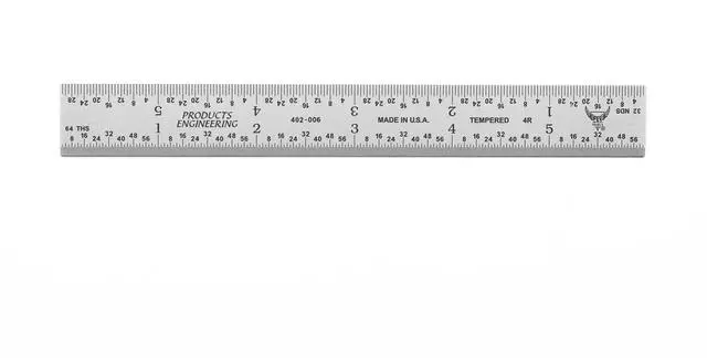 Alt view image 2 of 7 - High Precision Metal Ruler, 6 Inch Rigid Machinist Rule, 4R Graduation (1/8", 1/16", 1/32", 1/64"), Carbon Steel with Satin Chrome Finish, Trusted by Professionals, Made in USA