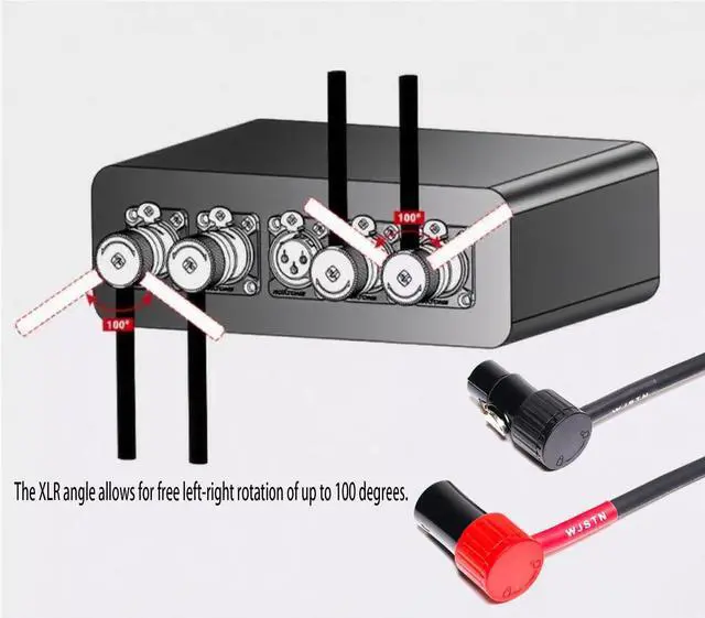 Alt view image 6 of 7 - 3-Pin Female Right Angle XLR to 3-Pin Male Right Angle XLR Cable 100° Adjustable, Professional Audio Balanced Interconnect for Microphones, Mixers, Speakers -, 2-Pack (2Feet)