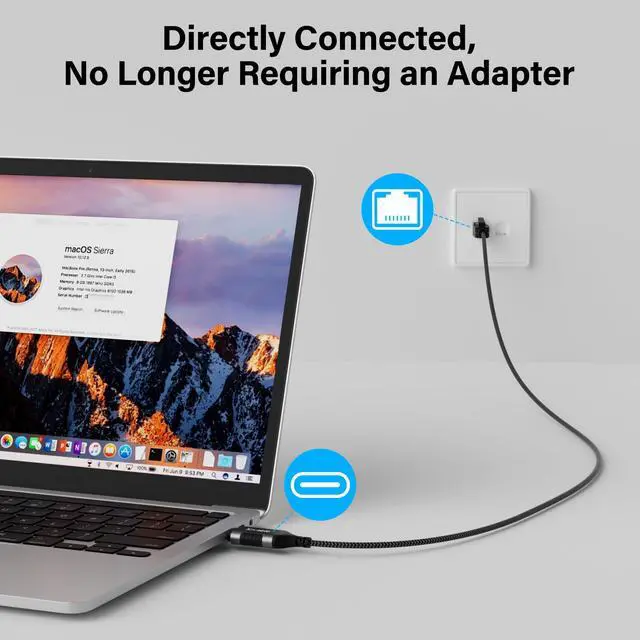 Alt view image 2 of 7 - Slim USB C to Ethernet Cable 4 FT, Snagless RJ45 to USB Type-C Cord, Directly Connected, Gigabit LAN Network, OFC Wire, for MacBook Pro/Air, iPad Pro, iPhone 15 Series, Galaxy, Laptop, PC, OD: 3.6mm