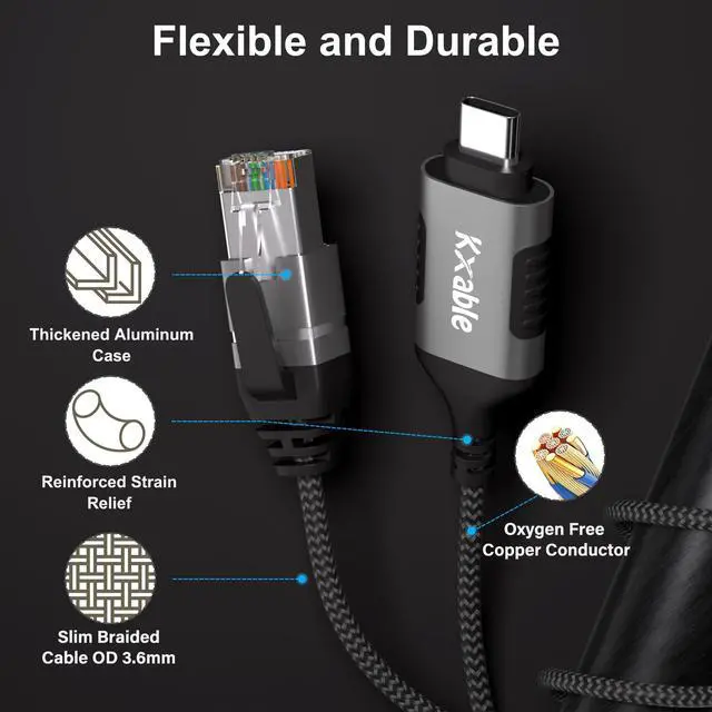 Alt view image 4 of 7 - Slim USB C to Ethernet Cable 4 FT, Snagless RJ45 to USB Type-C Cord, Directly Connected, Gigabit LAN Network, OFC Wire, for MacBook Pro/Air, iPad Pro, iPhone 15 Series, Galaxy, Laptop, PC, OD: 3.6mm