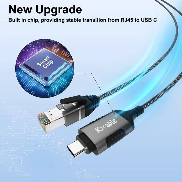 Alt view image 6 of 7 - Slim USB C to Ethernet Cable 4 FT, Snagless RJ45 to USB Type-C Cord, Directly Connected, Gigabit LAN Network, OFC Wire, for MacBook Pro/Air, iPad Pro, iPhone 15 Series, Galaxy, Laptop, PC, OD: 3.6mm