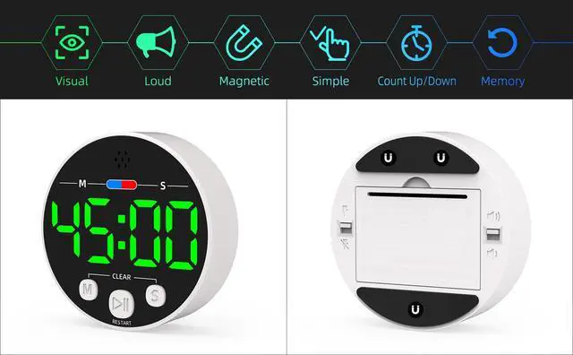 Alt view image 2 of 7 - Large LED Digital Timer, Magnetic Countdown Loud Timer for Kitchen Cooking, Classroom Whiteboard, Kids, Toddler, Game, Productivity, Focus, Work, Task, Office, Meeting Small, Simple, Visual, Green
