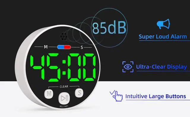 Alt view image 3 of 7 - Large LED Digital Timer, Magnetic Countdown Loud Timer for Kitchen Cooking, Classroom Whiteboard, Kids, Toddler, Game, Productivity, Focus, Work, Task, Office, Meeting Small, Simple, Visual, Green