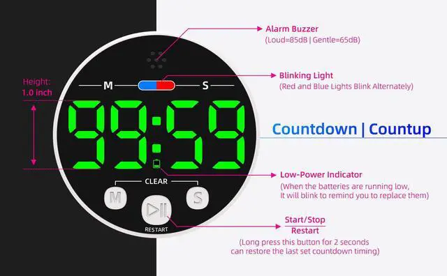Alt view image 6 of 7 - Large LED Digital Timer, Magnetic Countdown Loud Timer for Kitchen Cooking, Classroom Whiteboard, Kids, Toddler, Game, Productivity, Focus, Work, Task, Office, Meeting Small, Simple, Visual, Green