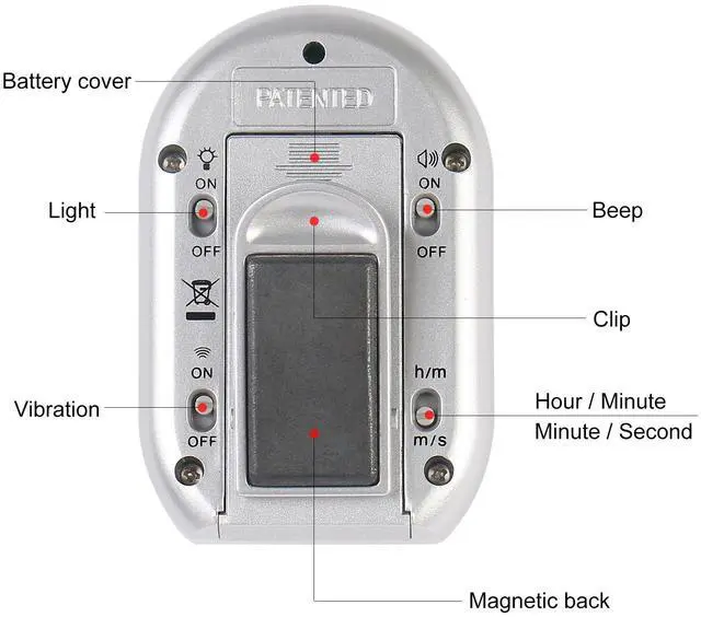 Alt view image 2 of 7 - x-wlang 3-in-1 Alerts timer 1013 with vibration ,beep and flash.(kitchen timer ,medical timer,therapeutic timer), silver