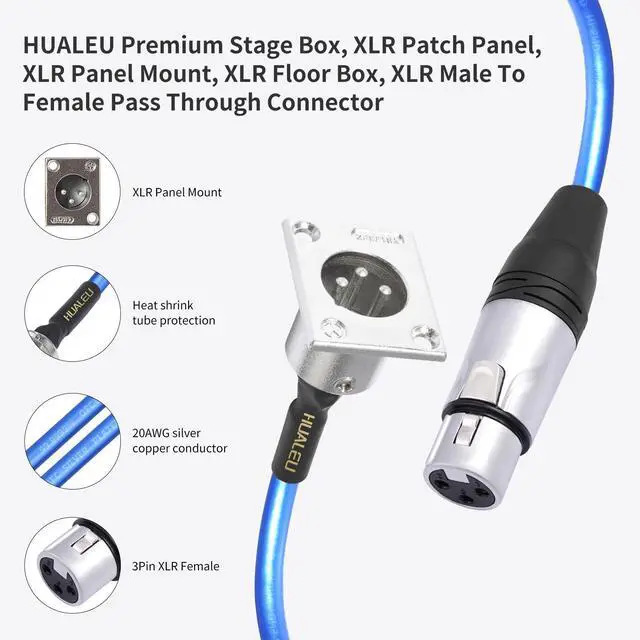Alt view image 2 of 7 - 2 Pack XLR Pass Through Cable, Stage Box 3 Pin D-Type XLR Male to Female for Patch Panel, Floor Box - No Solder for Pro Audio Installations-20AWG Silver-Plated Copper Conductor No Solder-2Feet