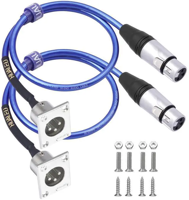 Main image of 2 Pack XLR Pass Through Cable, Stage Box 3 Pin D-Type XLR Male to Female for Patch Panel, Floor Box - No Solder for Pro Audio Installations-20AWG Silver-Plated Copper Conductor No Solder-2Feet