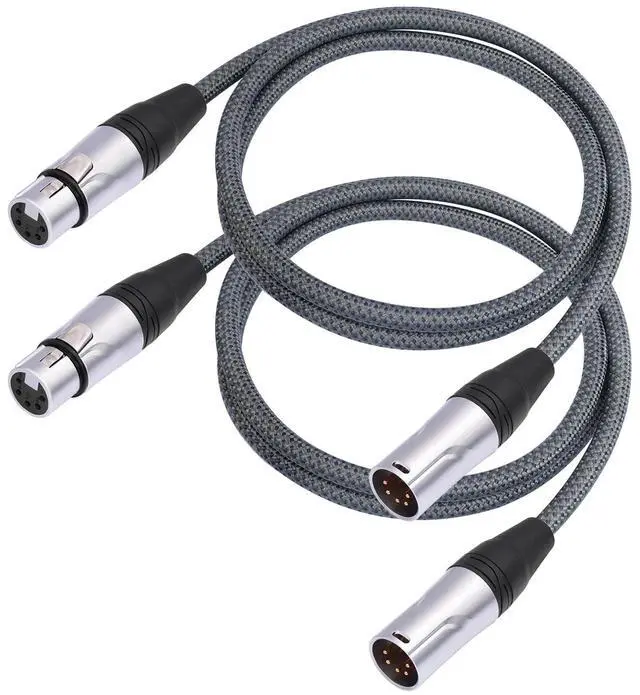 Main image of 2 Pack 5FT 5Pin XLR Male to Female DMX512 Cable,DMX-512 XLR 5 Pin Male to 5 Pin Female DMX Lighting Cable