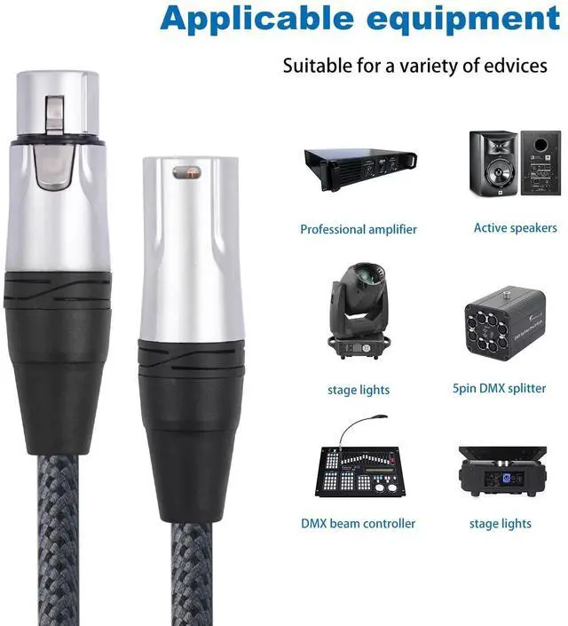 Alt view image 2 of 7 - 2 Pack 5FT 5Pin XLR Male to Female DMX512 Cable,DMX-512 XLR 5 Pin Male to 5 Pin Female DMX Lighting Cable