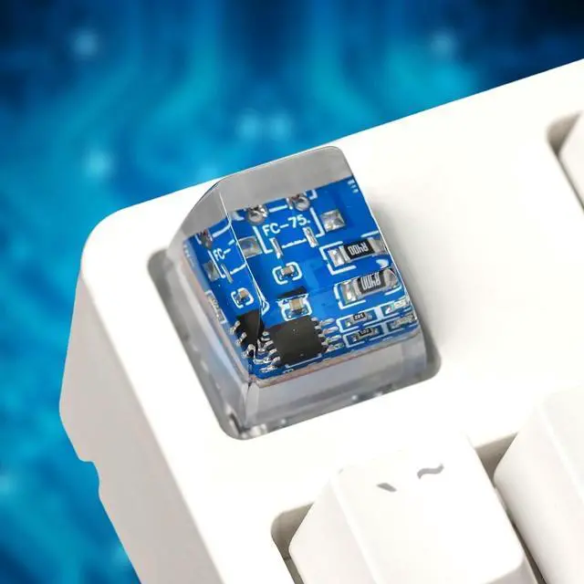 Alt view image 2 of 6 - Blue Circuit Board Artisan Keycap - 1U ESC, R1 SA Profile Custom Handmade Resin Cherry MX Switch Key Cap Mechanical Keyboard, Cool Tech Gifts for Men, Dad, Father, Gamer, Tech Lover