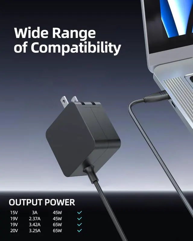 Alt view image 3 of 7 - Charger Fit for Asus Vivobook 15 17 14 16 S15 S14, Zenbook 14, ExpertBook B5, Chromebook (Certified by UL Safety) Flip OLED 65W 45W USB C