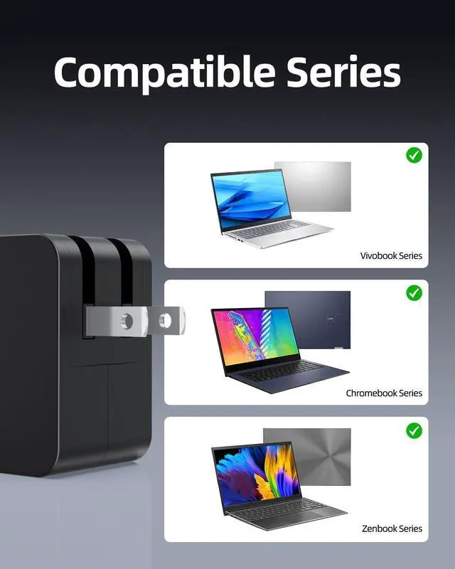 Alt view image 4 of 7 - Charger Fit for Asus Vivobook 15 17 14 16 S15 S14, Zenbook 14, ExpertBook B5, Chromebook (Certified by UL Safety) Flip OLED 65W 45W USB C