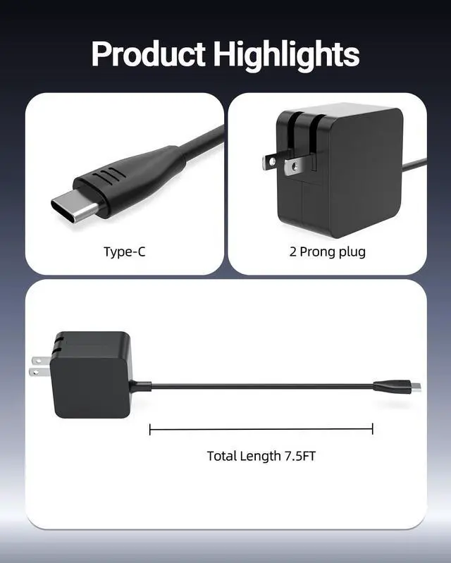 Alt view image 6 of 7 - Charger Fit for Asus Vivobook 15 17 14 16 S15 S14, Zenbook 14, ExpertBook B5, Chromebook (Certified by UL Safety) Flip OLED 65W 45W USB C