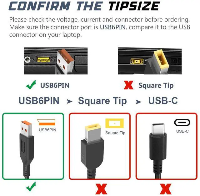 Alt view image 2 of 7 - 65W Adapter Charger Cord for Lenovo Yoga 3 Pro, Yoga 700-11ISK 700-14ISK 80QE Yoga 900 900-13ISK Yoga 3 11,3 14 Laptop with USB Cable Power Supply Adapter