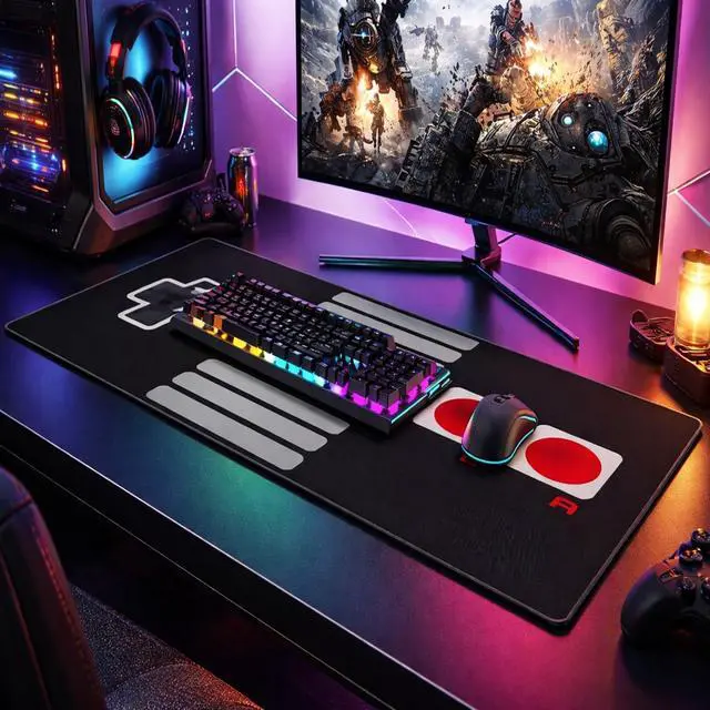 Alt view image 2 of 7 - Large Gaming Mouse Pad - NES Retro Controller Desk Mat, 23.6"x11.8" Extended Computer Mousepad with Odorless Rubber Base, Waterproof Micro-Weave Surface for Office, Home & Gamers (Switch 2 Style)