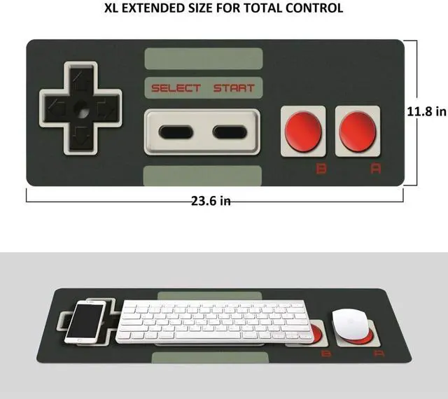 Alt view image 5 of 7 - Large Gaming Mouse Pad - NES Retro Controller Desk Mat, 23.6"x11.8" Extended Computer Mousepad with Odorless Rubber Base, Waterproof Micro-Weave Surface for Office, Home & Gamers (Switch 2 Style)