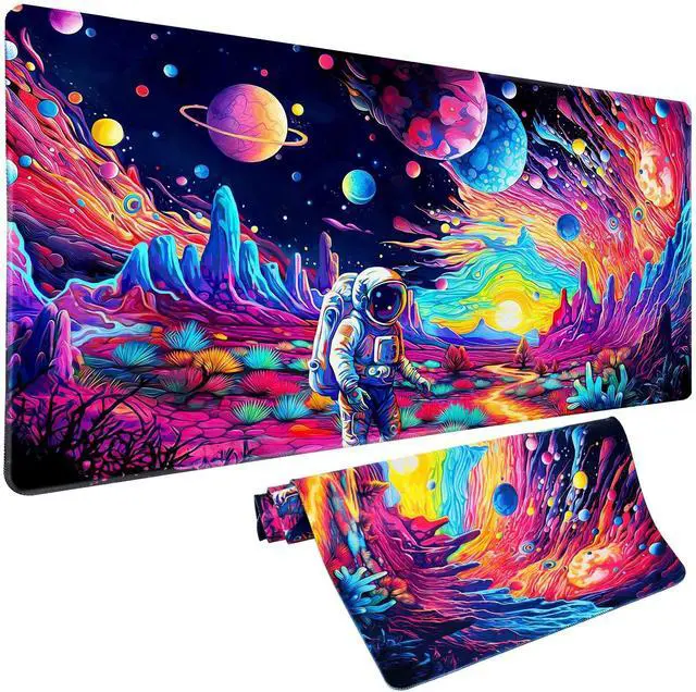 Main image of Cyberpunk Astronaut Mouse Pad Desk Mat Fantasy Planet Space Large Gaming Mouse Pad Anime Desk Pad Mousepad XXL Extended Keyboard Mat Futuristic Cosmic Adventure Mouse Mat, Waterproof, 31.5 x 15.7 in