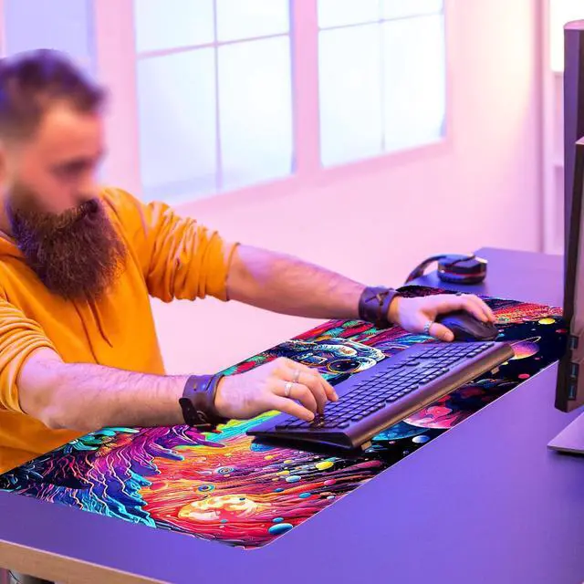 Alt view image 3 of 7 - Cyberpunk Astronaut Mouse Pad Desk Mat Fantasy Planet Space Large Gaming Mouse Pad Anime Desk Pad Mousepad XXL Extended Keyboard Mat Futuristic Cosmic Adventure Mouse Mat, Waterproof, 31.5 x 15.7 in