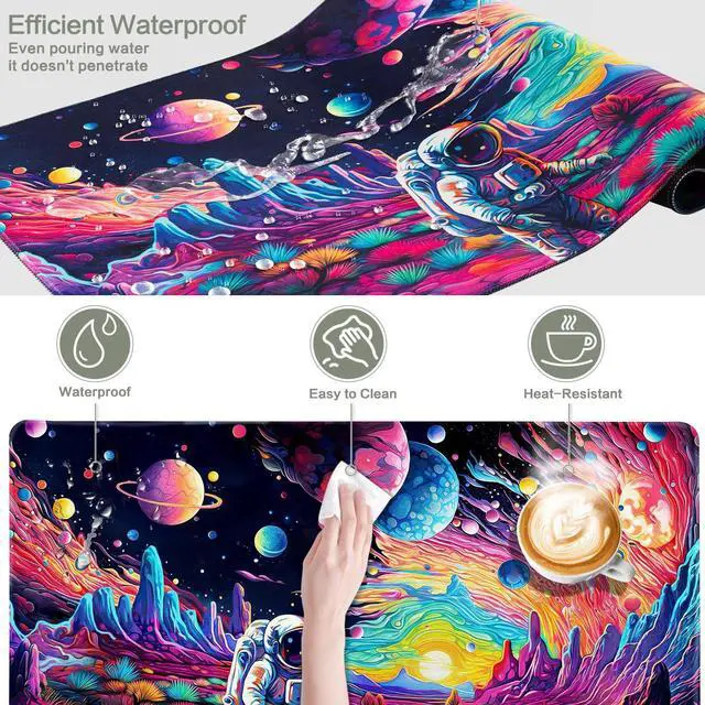 Alt view image 4 of 7 - Cyberpunk Astronaut Mouse Pad Desk Mat Fantasy Planet Space Large Gaming Mouse Pad Anime Desk Pad Mousepad XXL Extended Keyboard Mat Futuristic Cosmic Adventure Mouse Mat, Waterproof, 31.5 x 15.7 in