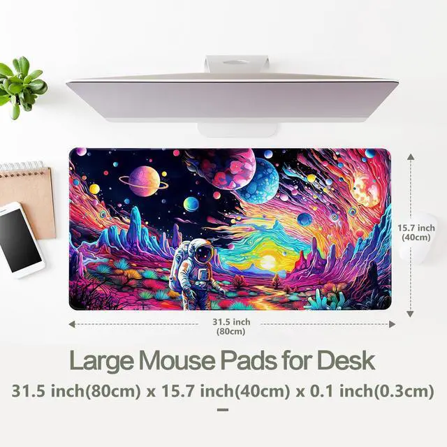 Alt view image 5 of 7 - Cyberpunk Astronaut Mouse Pad Desk Mat Fantasy Planet Space Large Gaming Mouse Pad Anime Desk Pad Mousepad XXL Extended Keyboard Mat Futuristic Cosmic Adventure Mouse Mat, Waterproof, 31.5 x 15.7 in