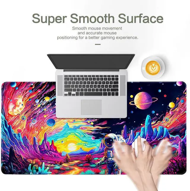 Alt view image 6 of 7 - Cyberpunk Astronaut Mouse Pad Desk Mat Fantasy Planet Space Large Gaming Mouse Pad Anime Desk Pad Mousepad XXL Extended Keyboard Mat Futuristic Cosmic Adventure Mouse Mat, Waterproof, 31.5 x 15.7 in