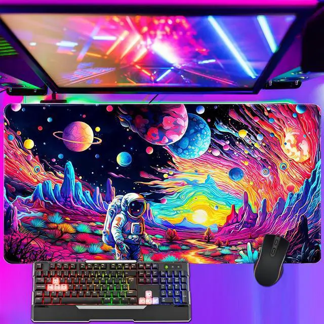 Alt view image 2 of 7 - Cyberpunk Astronaut Mouse Pad Desk Mat Fantasy Planet Space Large Gaming Mouse Pad Anime Desk Pad Mousepad XXL Extended Keyboard Mat Futuristic Cosmic Adventure Mouse Mat, Waterproof, 31.5 x 15.7 in