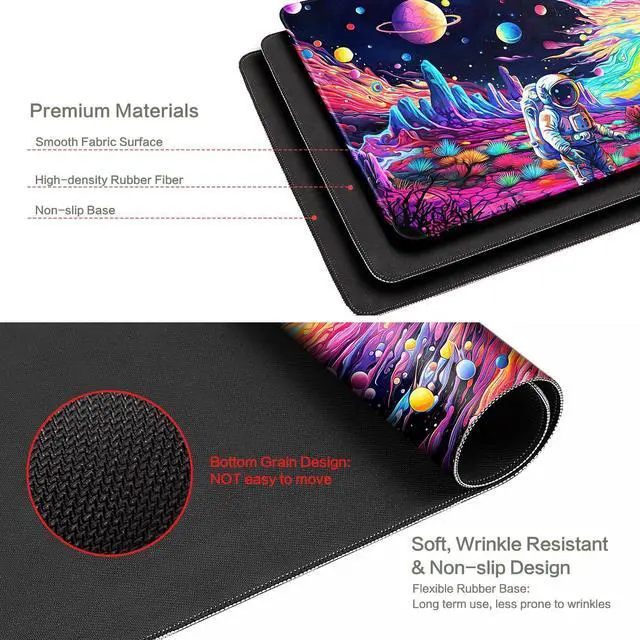 Alt view image 7 of 7 - Cyberpunk Astronaut Mouse Pad Desk Mat Fantasy Planet Space Large Gaming Mouse Pad Anime Desk Pad Mousepad XXL Extended Keyboard Mat Futuristic Cosmic Adventure Mouse Mat, Waterproof, 31.5 x 15.7 in