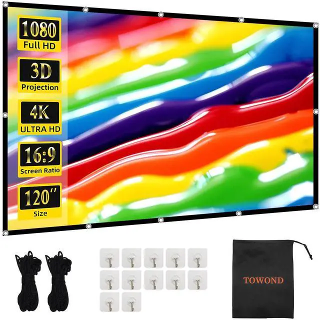 Main image of Projector Screen 120 inch, Wrinkle-Free and Foldable Projection Screen 16:9 HD 4K Portable Movies Screen for Home Theater Outdoor Indoor Support Double Sided Projection