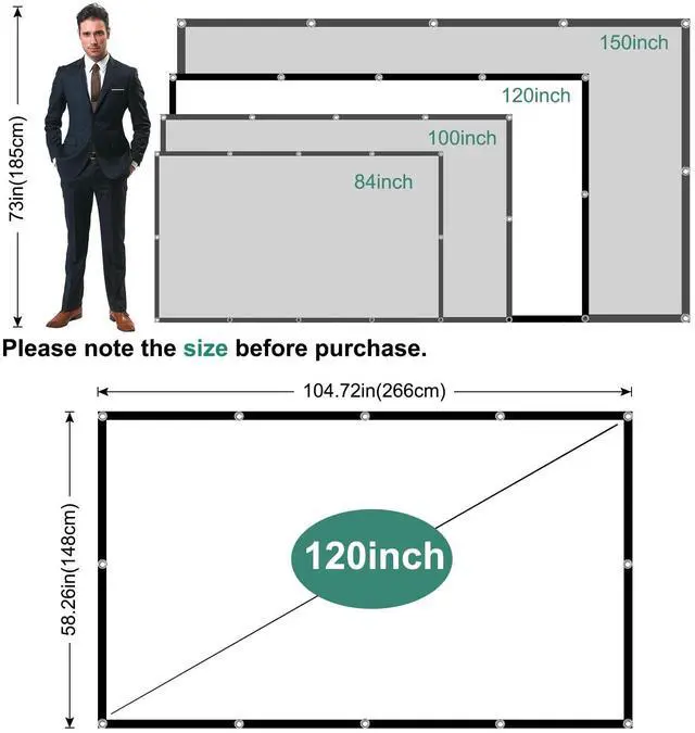 Alt view image 3 of 7 - Projector Screen 120 inch, Wrinkle-Free and Foldable Projection Screen 16:9 HD 4K Portable Movies Screen for Home Theater Outdoor Indoor Support Double Sided Projection