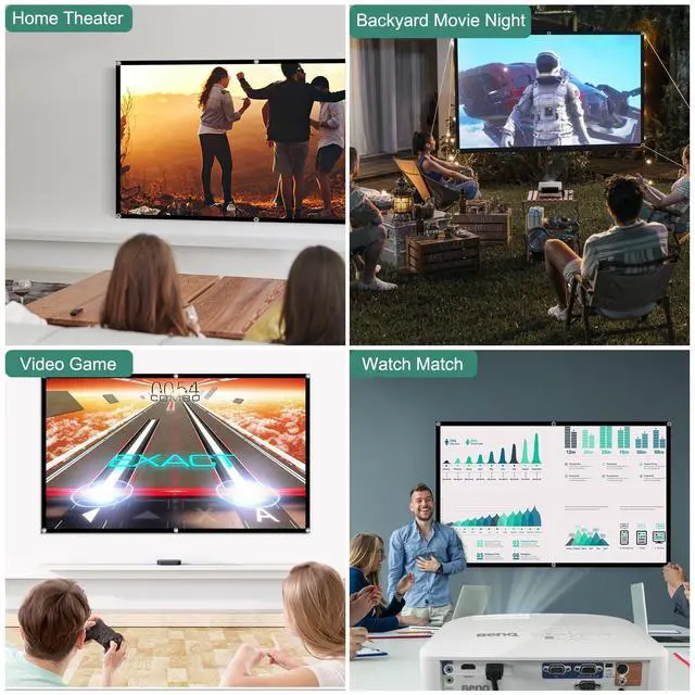 Alt view image 7 of 7 - Projector Screen 120 inch, Wrinkle-Free and Foldable Projection Screen 16:9 HD 4K Portable Movies Screen for Home Theater Outdoor Indoor Support Double Sided Projection
