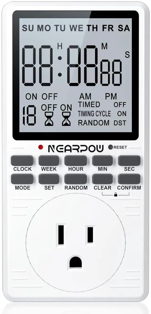 Main image of Outlet Timer, NEARPOW Multifunctional Programmable Timer with Countdown and 7-Day Digital Infinite Repeat Cycle Intermittent, 19 ON/Off Programs for Electrical Outlets, 3 Prong, 15A/1800W