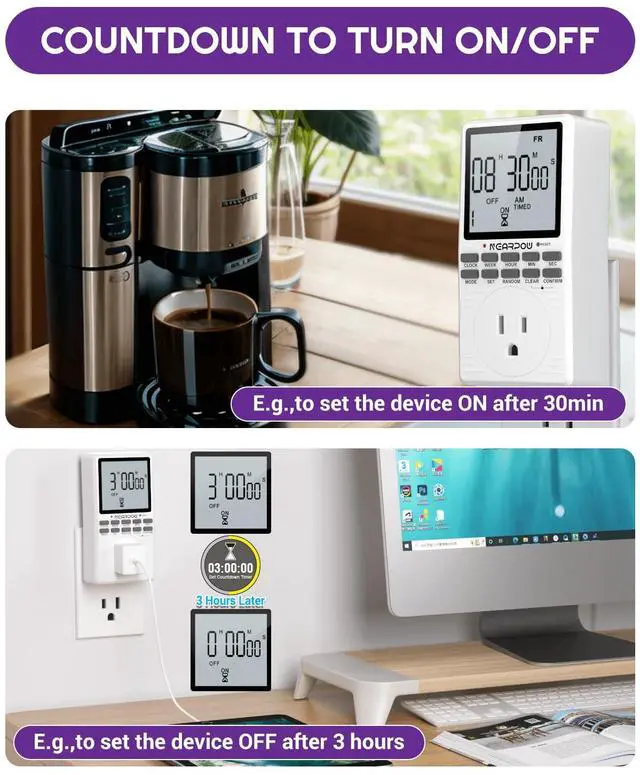 Alt view image 4 of 7 - Outlet Timer, NEARPOW Multifunctional Programmable Timer with Countdown and 7-Day Digital Infinite Repeat Cycle Intermittent, 19 ON/Off Programs for Electrical Outlets, 3 Prong, 15A/1800W