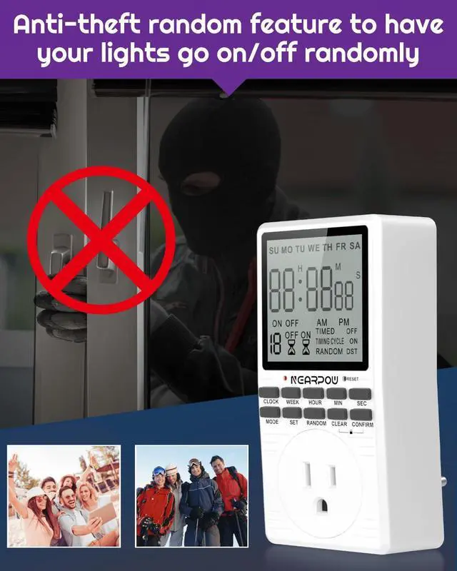 Alt view image 6 of 7 - Outlet Timer, NEARPOW Multifunctional Programmable Timer with Countdown and 7-Day Digital Infinite Repeat Cycle Intermittent, 19 ON/Off Programs for Electrical Outlets, 3 Prong, 15A/1800W