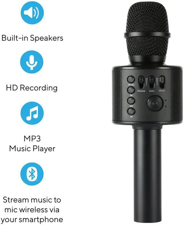 Alt view image 2 of 7 - Wireless Bluetooth Karaoke Microphone with Built-in Speakers + HD Recording, Portable Handheld Mic | Black
