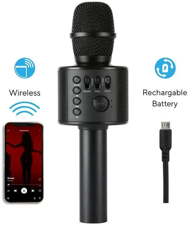 Alt view image 5 of 7 - Wireless Bluetooth Karaoke Microphone with Built-in Speakers + HD Recording, Portable Handheld Mic | Black