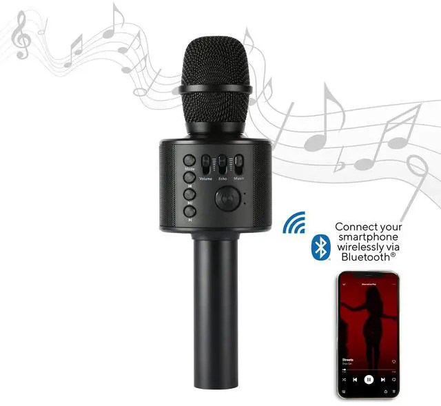 Alt view image 3 of 7 - Wireless Bluetooth Karaoke Microphone with Built-in Speakers + HD Recording, Portable Handheld Mic | Black