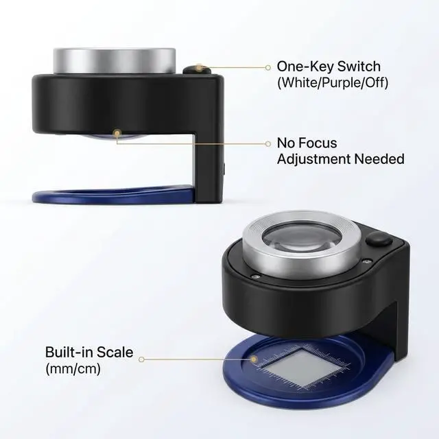 Alt view image 4 of 7 - JEYUME 30X Loupe Magnifier, Rechargeable Portable Jewelers Loupe, Magnifying Glass with Purple Light and White Light Jewelry Tool for Coins, Jewelry, Currency, and Stamps
