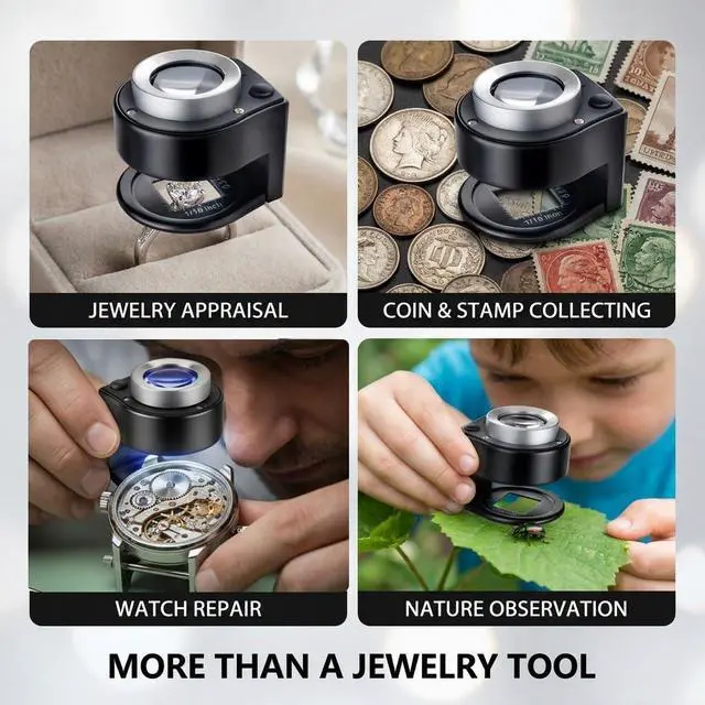Alt view image 7 of 7 - JEYUME 30X Loupe Magnifier, Rechargeable Portable Jewelers Loupe, Magnifying Glass with Purple Light and White Light Jewelry Tool for Coins, Jewelry, Currency, and Stamps