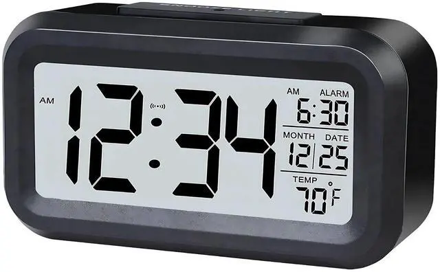 Main image of Digital Alarm Clock Battery Operated with Large Display, Night Light Sensor, Temperature and Date | Bedside Clock for Bedroom, Dorm, Office Desk, Bathroom, Kids, Travel