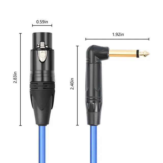 Alt view image 5 of 7 - 2Pack 3.3Feet XLR Female to 1/4 TS Right Angle,1/4 TS Right Angle to XLR Female Micphone Cable,6N OFC+Silver Plated HI-END Audio Cable for Micphone Mixer