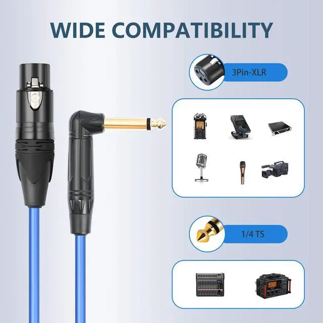Alt view image 6 of 7 - 2Pack 3.3Feet XLR Female to 1/4 TS Right Angle,1/4 TS Right Angle to XLR Female Micphone Cable,6N OFC+Silver Plated HI-END Audio Cable for Micphone Mixer