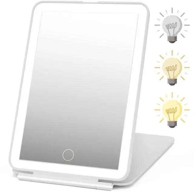 Main image of Rechargeable Travel Makeup Mirror 72 LED Lighted Compact Slim Vanity with Lights 3 Lighting Modes Dimmable Touch Screen (White),(DenCert)